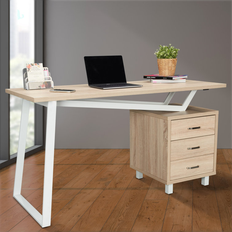 Techni Mobili White and Gold Desk for Office with Drawers & Storage