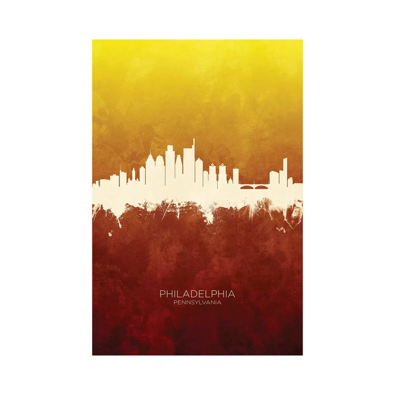 Philadelphia Skyline Red Gold by Michael Tompsett - Wrapped Canvas Print, 66.04 cm H x 45.72 cm W x 3.175 cm D