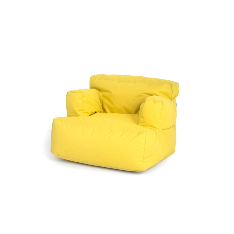 Fauteuil à billes jaune, 31,5 po x 31,5 po x 11,8 po | 100% polyester avec tissu impertex imperméable | Rempli de mousse de billes de styromousse recyclée | Housse zippée amovible | Parfait pour les enfants et les adultes, confortable et élégant