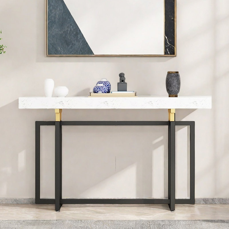 Console Nordic Minimalist, H 31,5 po x l 59,1 po x P 11,8 po, Noir et or, Blanc