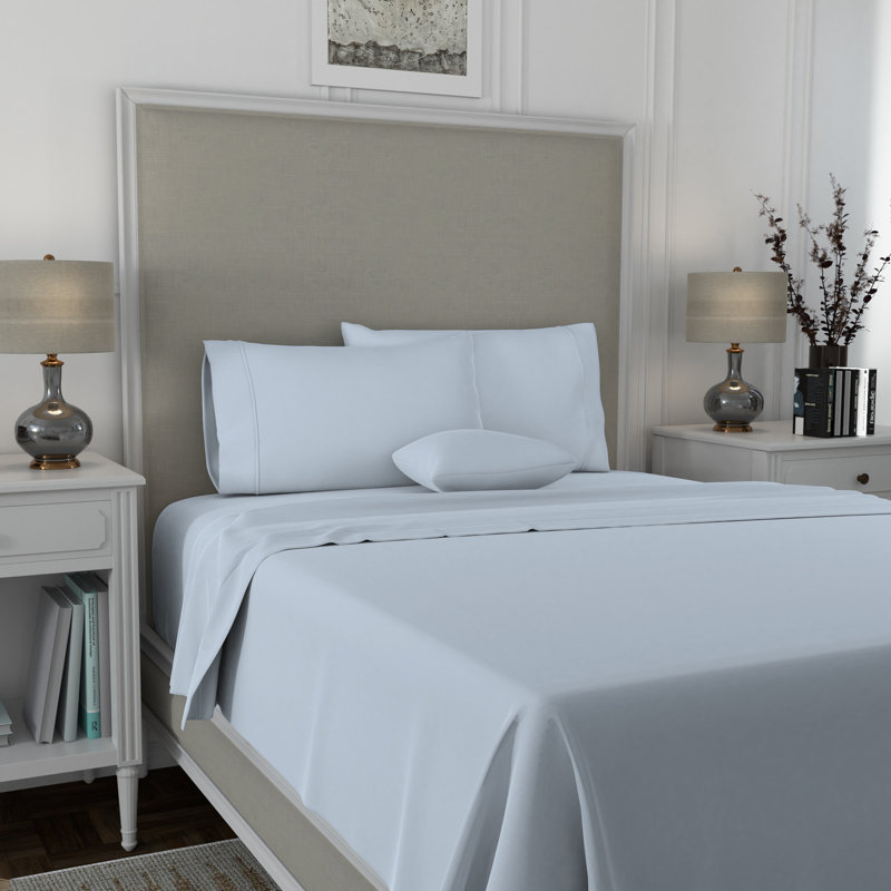 Luxury 100% Cotton Soft & Silky Wrinkle-Resistant Sheet Set, Queen Sheet Set + 1 Fitted Sheet + 2 Pillowcases, Light Aqua