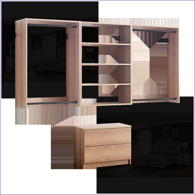 Closet Systems, Devi Modern Oak Wall-Mounted Modular Wood Closet | Oak | Wood