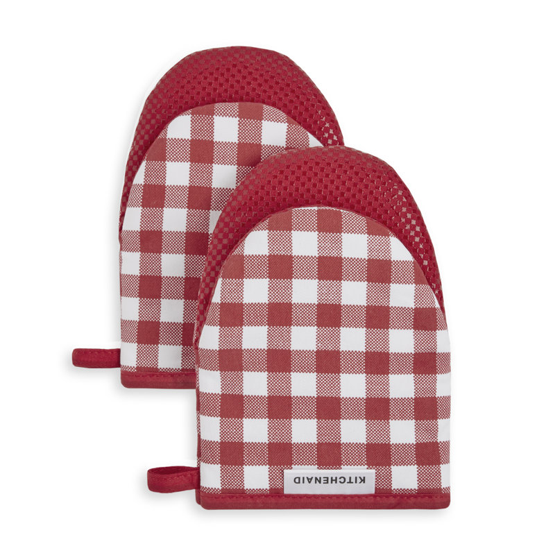 KitchenAid Gingham 2-Piece Oven Mitt, Passion Red, 5.5""W x 8""L