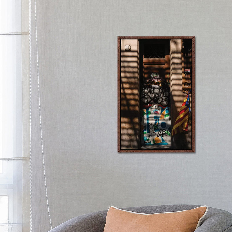 Barcelona Shadows by Bethany Young - Print on Canvas, Classic Brown Wood Framed, 66.04cm H x 45.72cm W x 3.81cm D