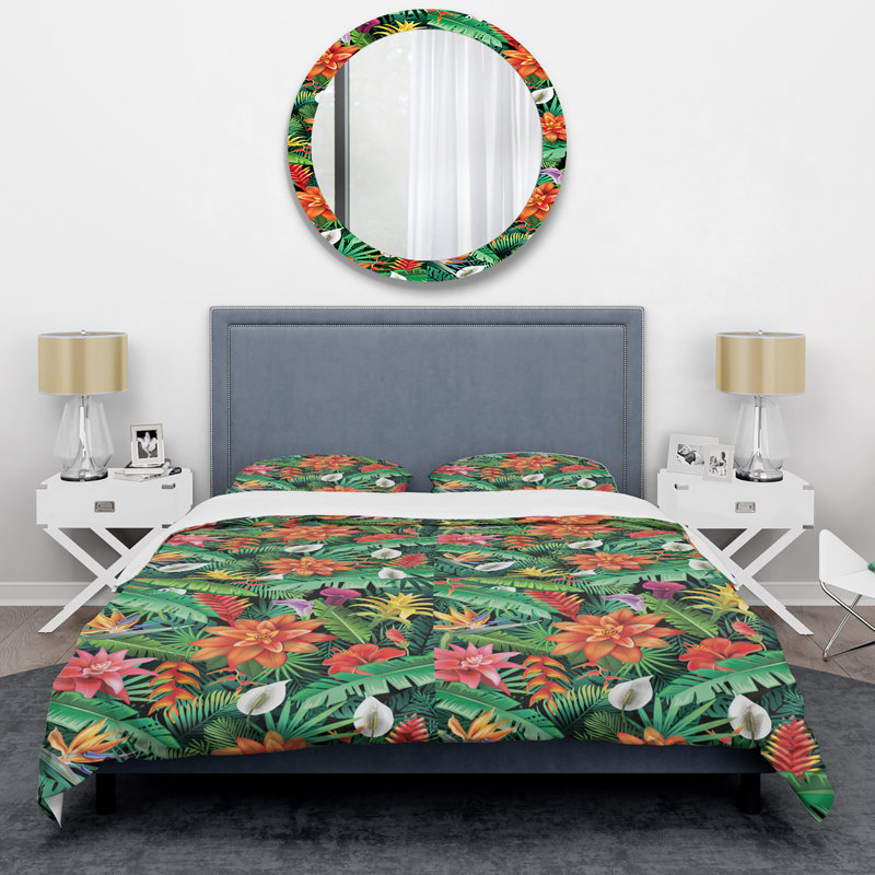 Ensemble de housse de couette en microfibre vert / orange 2 pièces, Housse de couette simple + 1 taie décorative stan