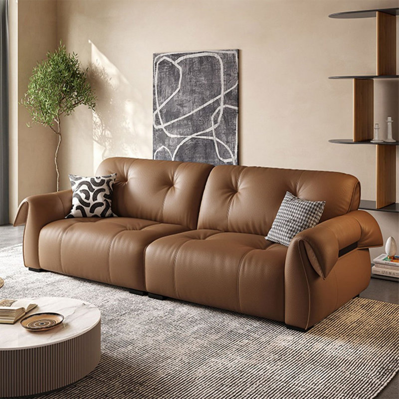 Coffee Genuine Leather Modular Sofa cushion couch
