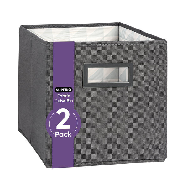 Collapsible Fabric Organizing Bin, Foldable Space Saver Storage Solution, Pack of 2, by Superio, Gray