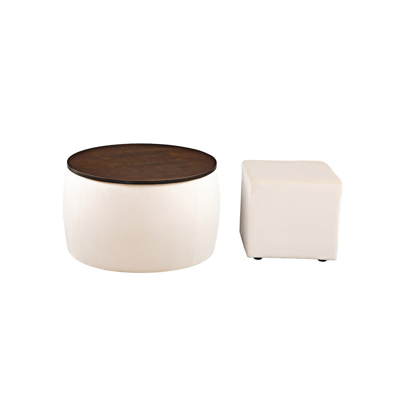 Ensemble de repose-pieds rond avec table basse ronde et repose-pieds, Beige