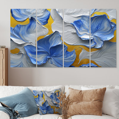 Ocean Blue Delicate Flower Petals III - Flowers Wall Art - Modern Wall Art Decor Set 4 Piece