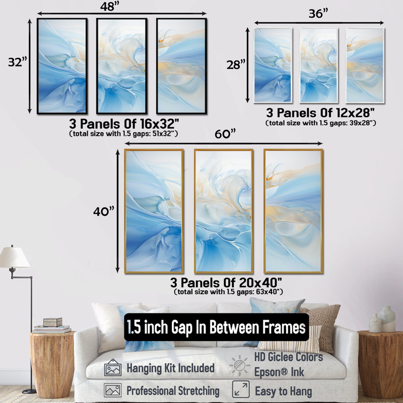 Ensemble de salon Wall Art, Cadre flottant doré, H 40 po x l 60 po x P 1 po