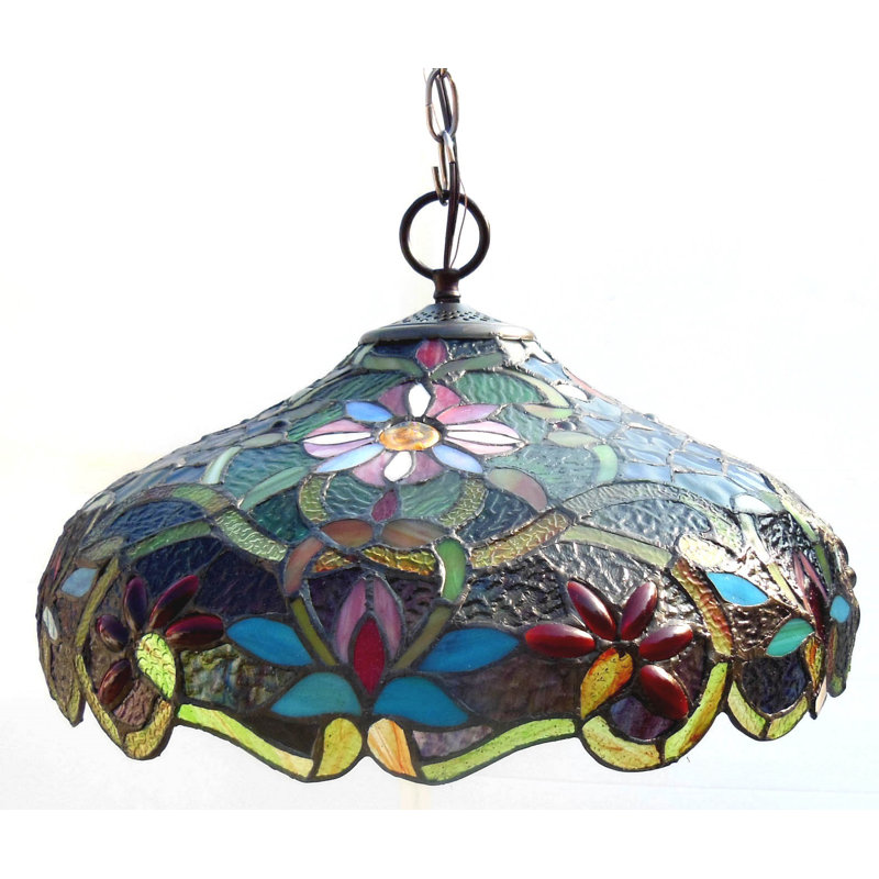  Leslie Tiffany-Style Victorian 2 Light Ceiling Pendant Fixture 18" Shade
