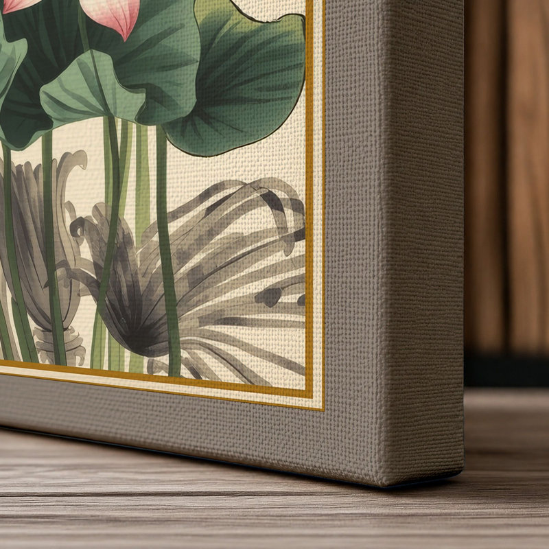 Lotus in Bloom Botanical - Wrapped Canvas, 36x24 - 91.4 x 61.0 cm, Taupe Border