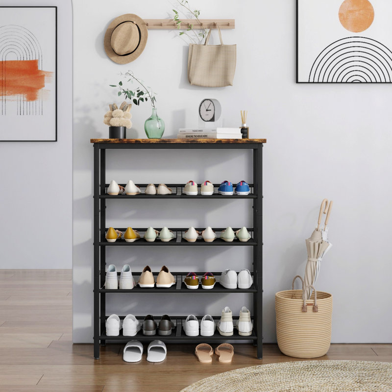Industrial Shoe Rack, Adjustable Country Style 5-Layer Shoe Rack Storage Rack, With 4 Mesh Shelves, Suitable For Entrance, Living Room, Bedroom And Porch