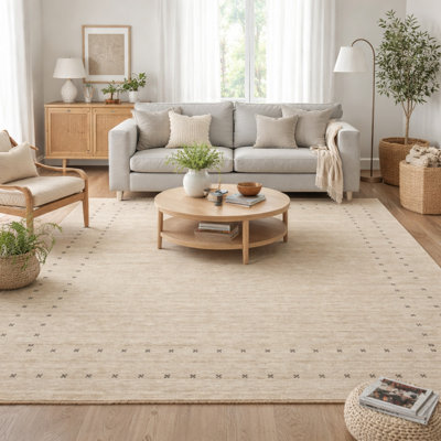 Tapis tissé à la main | Tapis moderne en laine | Tapis d'intérieur beige 8 mm