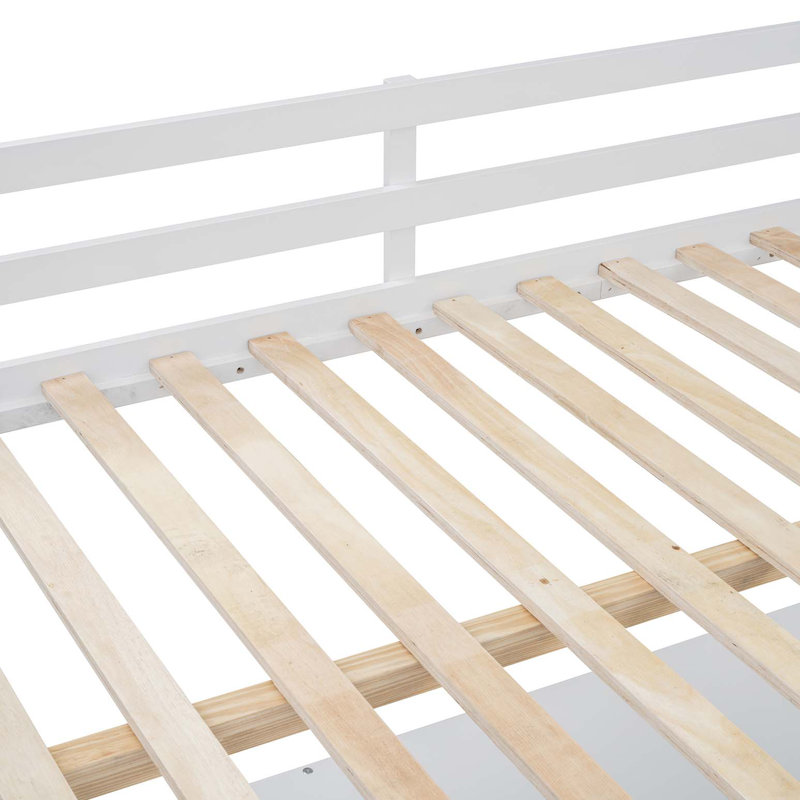 Lit mezzanine double en bois avec bureau en U, compartiments de rangement et miroir à trois volets, Blanc