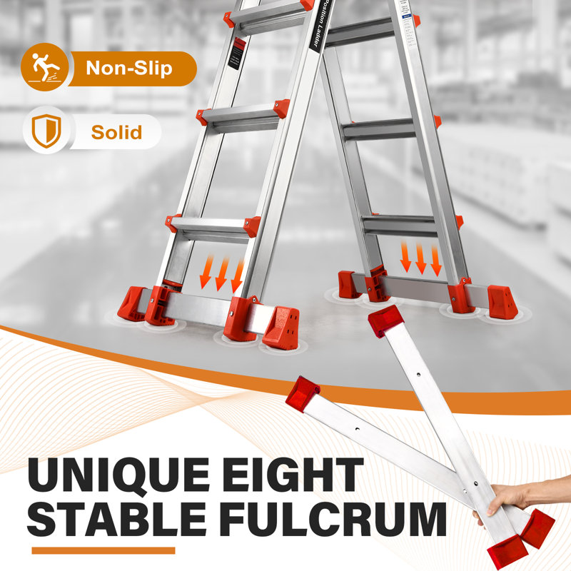 A Frame 5 Step Aluminum Ladder Extension Ladder, 17 Ft Muti Position Ladder & Removable Tool Tray with Stabilizer Bar, 330 lbs