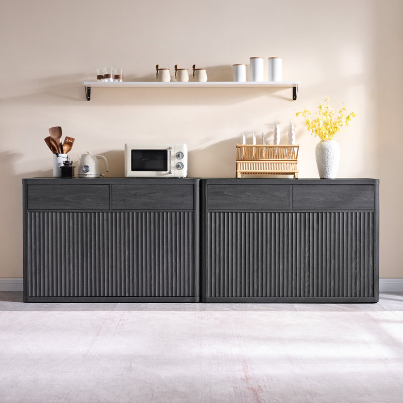 Buffet avec rangement 2 tiroirs et 3 portes Cesiro, Aulne gris foncé, 2