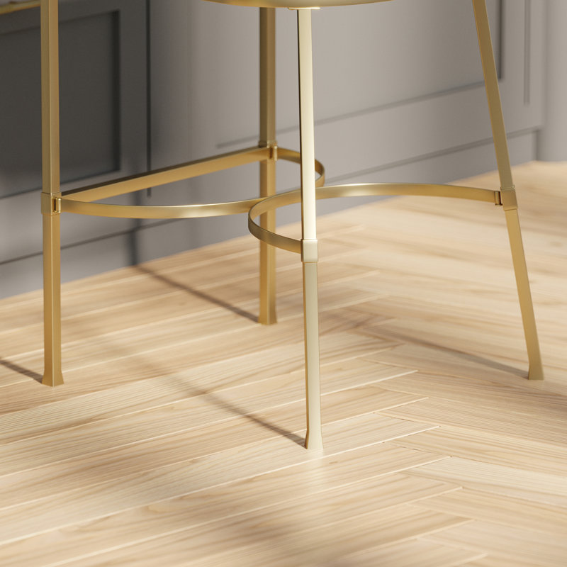 Tabouret de bar moderne de 31 po en similicuir blanc, structure dorée, tabouret à deux hauteurs pour îlot de cuisine, patins réglables en acier, rassemblements confortables