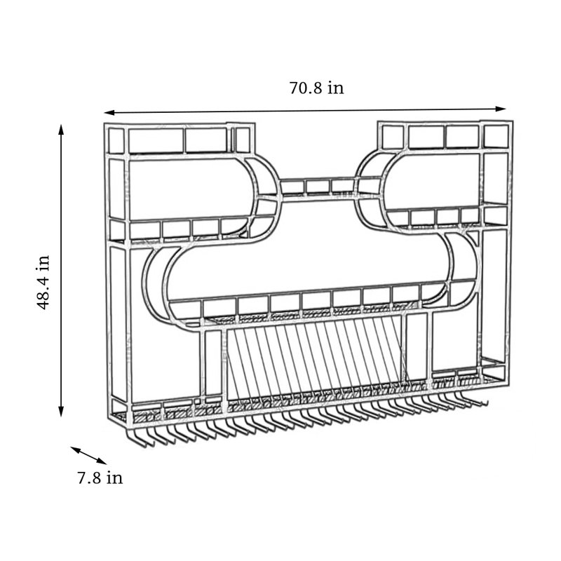 Multi-tier creative wall mounted wine rack, 48.4" H x 70.8" W x 7.8" D, Black