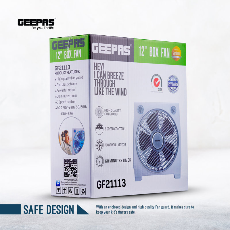 Oscillating Box Fan, Blue