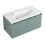 Meuble-lavabo flottant avec lavabo en résine en forme de goutte, meuble-lavabo contemporain avec poignées dissimulées et charnières de porte à fermeture en douceur