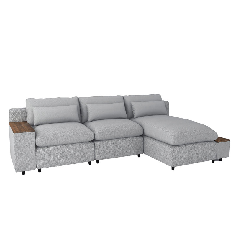 Canapé modulaire en L avec coussins de dossier amovibles, Coton gris