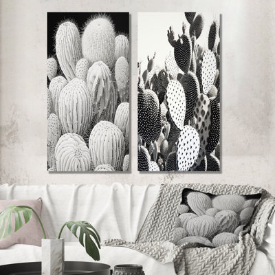 Ensemble de 2 décorations murales noir et blanc Cactus