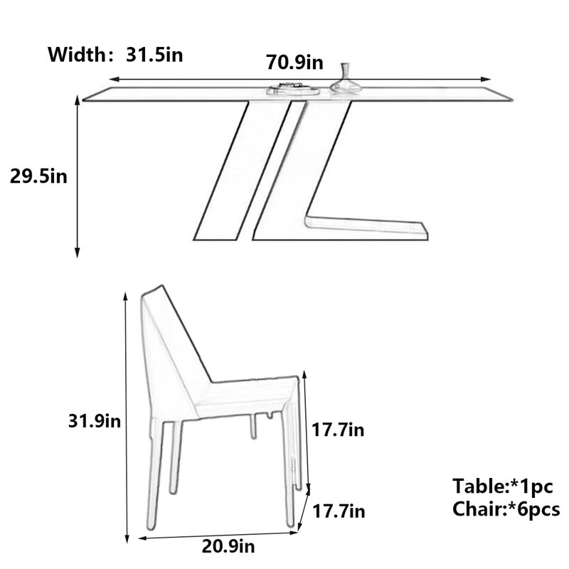 Modern Black Slate Dining Table with Steel Base, 29.5"H x 70.9"L x 31.5"W