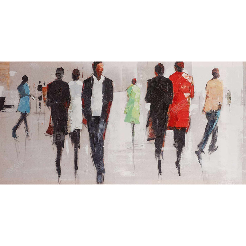 Silhouettes dans la rue - salon, décoration sur toile rouge
