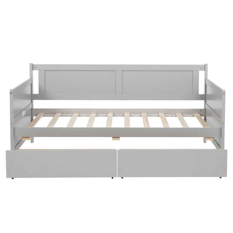 Lit de jour 78 po en bois de pin avec deux tiroirs de rangement, Gris