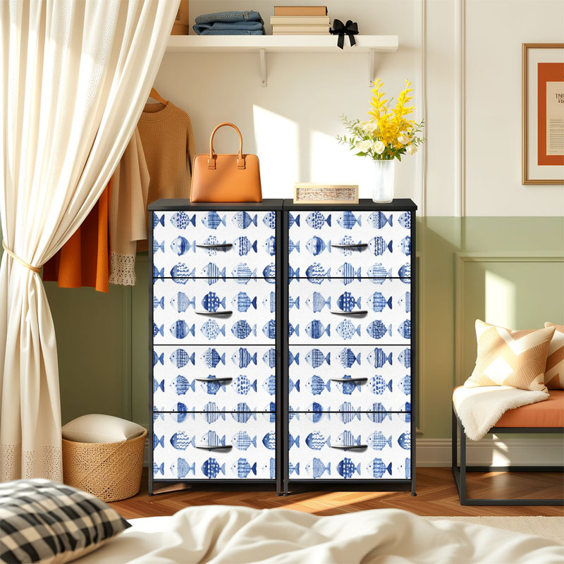 Commode à 4 tiroirs avec tiroirs en tissu