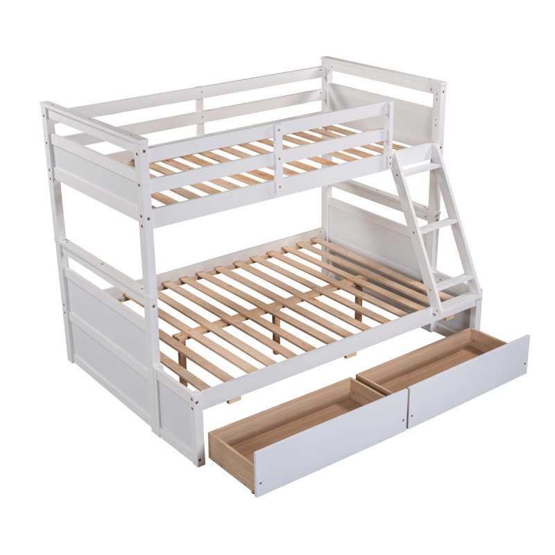 Lit simple superposé au dessus d'un lit double avec rangement, White