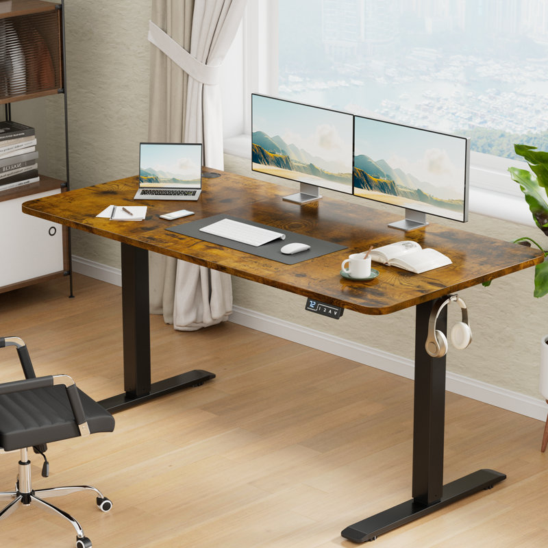 Bureaux debout à hauteur réglable Putnam, Brun / Noir, H 48 po x l 62,99 po x P 23,62 po