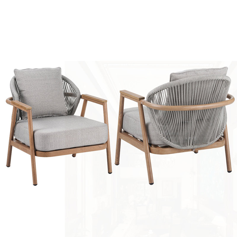Ensemble de 2 fauteuils d'extérieur en corde avec coussin