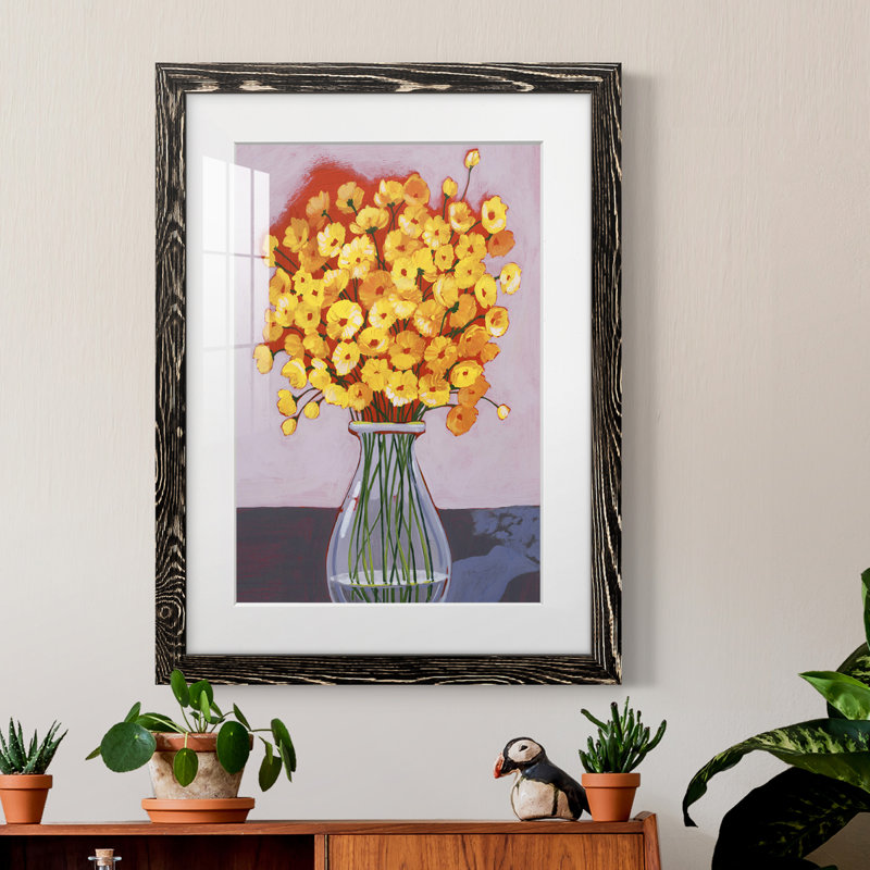 Daisy Bouquet II encadré mat - prêt à accrocher, H 44 po x l 31 po x P 1 po, Cadre noir