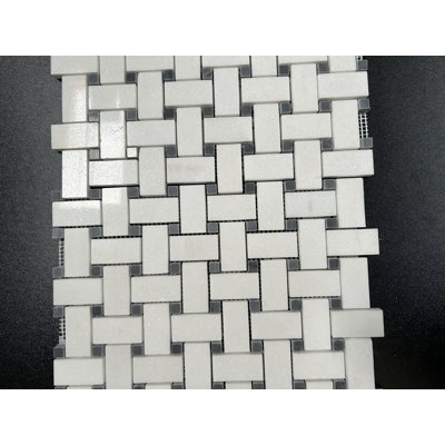 Thassos Basket Weave With Grey Dots Honed