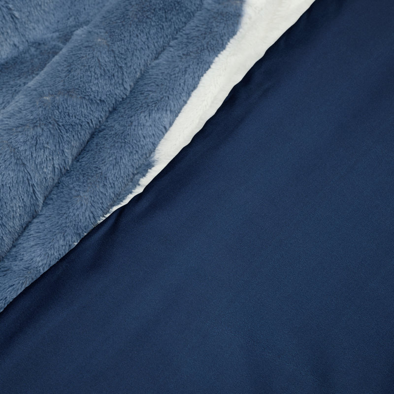 Farmhouse Color Block Faux Fur Microfiber 3 Piece Comforter Set, King, Navy