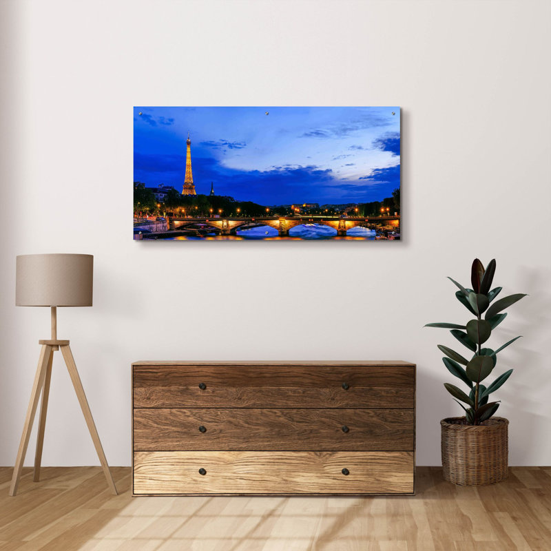 Art mural en verre rouge Red Barrel Studio® «Paris - Seine River» par Epic Portfolio, H 24 po x l 48 po