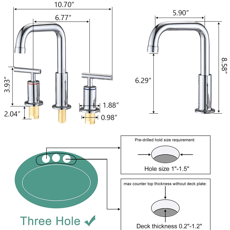 8 In. Double Handle Bathroom Faucet With Pop Up Drain, 360 Swivel, Ceramic Disc Valves, Space Design Widespread, 2 Handles, Rotatable Spout, Leak- Strong Hose