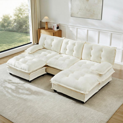 Canapé modulaire en forme de U 107 po avec 2 repose-pieds, canapé 3 places en chenille profonde avec coussin en treillis confortable, chambre et appartement