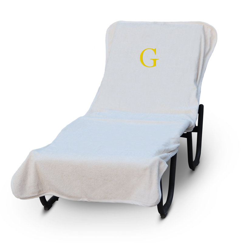 Housse pour chaise longue monogrammée - ensemble de 1 - lettre-bloc, G, Blanc / Doré