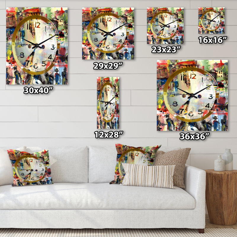 Les gens et le temps, aquarelle acrylique - horloge murale moderne, Très grand