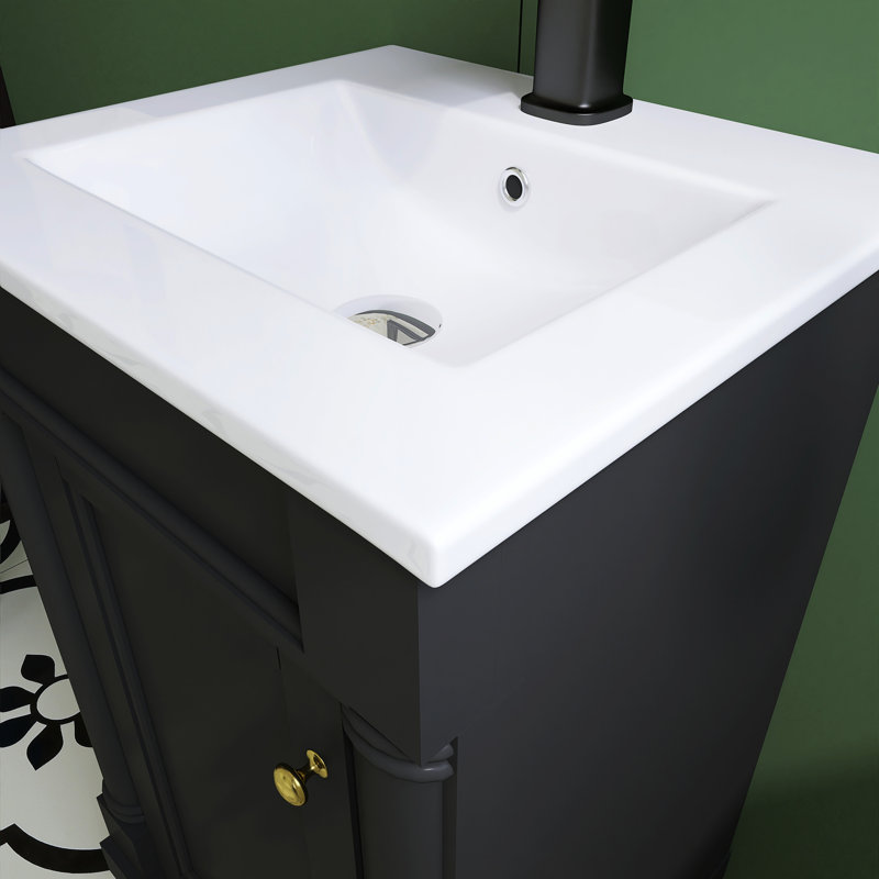 Ensemble de meuble-lavabo autoportant 18 po avec comptoir en céramique 18 po, Noir, Doré