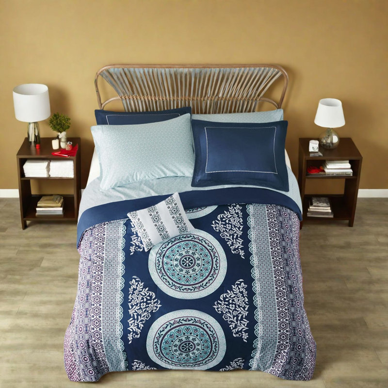 Ensemble complet de literie pour lit simple, style médaillon boho en polyester pour la maison