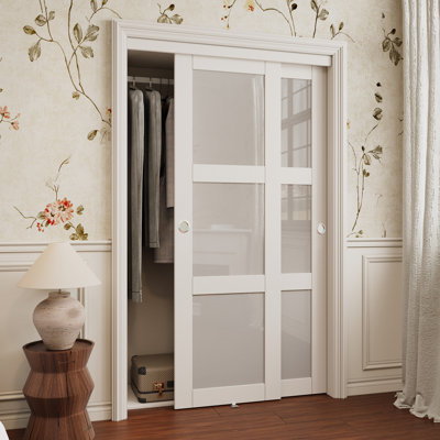 80'' Height 3 Lite Glass assembled Sliding Closet Doors Sliding Door  For pantry Closet 
