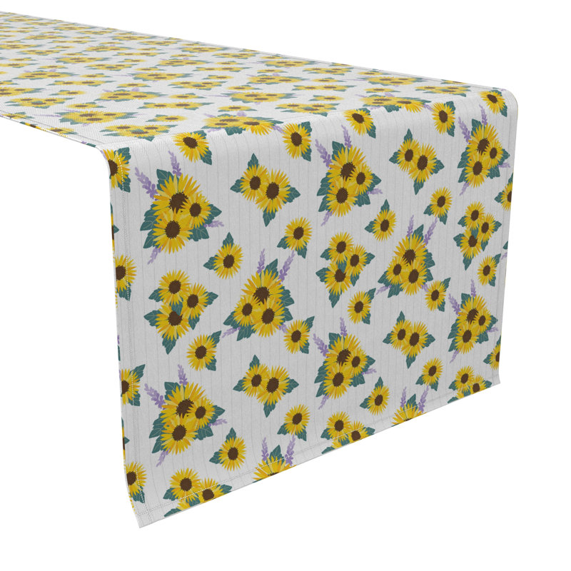 Rectangular Floral Cotton Table Runner, 72" x 16"