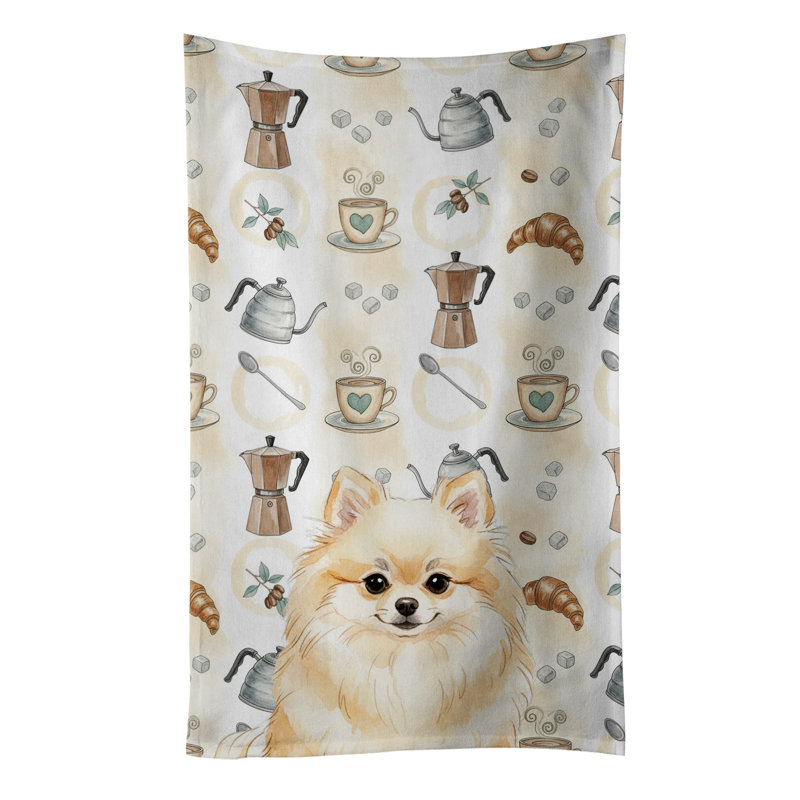 Cream Pomeranian Coffee Bar Kitchen Towel, Cream Pomeranian