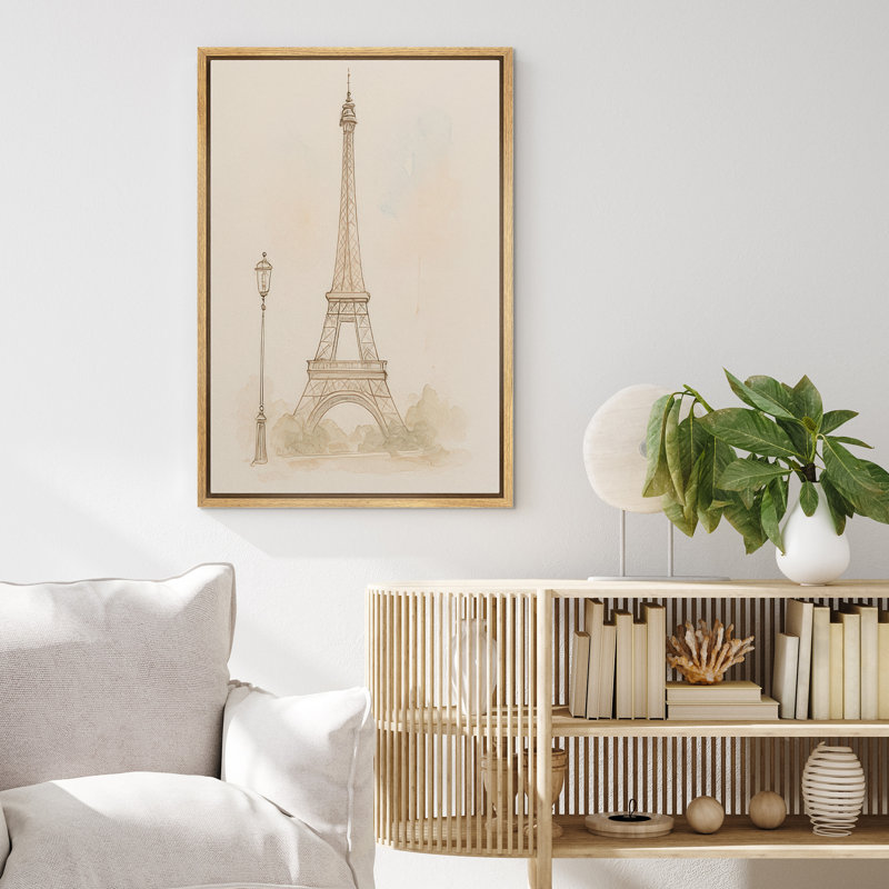 «Eiffel Tower Line Line Paris Architecture Neutral Wall Decor», reproduction d'art sur toile encadrée, Cadre flottant naturel