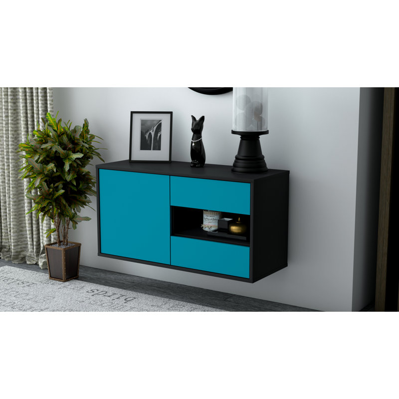 Marling Unfinished Floating TV Stand, Turquoise