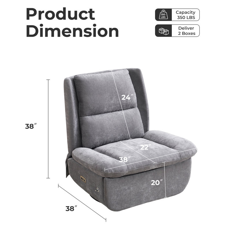 Power Recliner Chair For Adults With Phone Holder, Gray Chenille